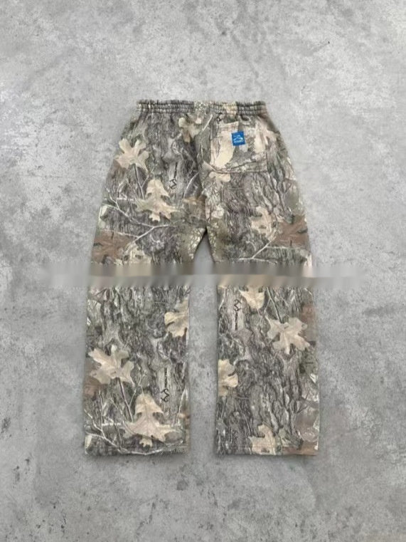 Distressed Camouflage Leisure Washed-out Straight Cargo Trousers