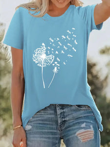 Women's Round Neck T-shirt 3d Dandelion Pattern Digital Printing Women's Clothing