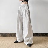 Striped All-matching Pressed Straight Wide-leg Pants