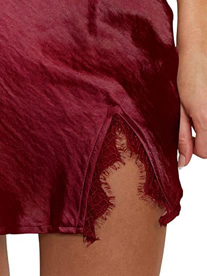 Women's Satin Lace Furcal Lower Hem Zipper High Waist Mini Skirt Hip Skirt