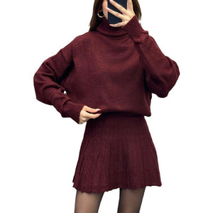 Autumn New Solid Color Round Neck Loose Top Simple All-matching Skirt Suit