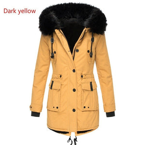 Thick Hooded Drawstring Mid-length Cotton Zipper Coat Jacket