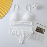 No Steel Ring Gather Beautiful Back Thin French Triangle Cup Bra Set Cotton