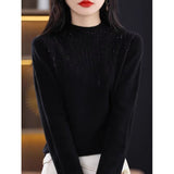 Women's Diamond-embedded Half-turtleneck Wool Sweater Bottoming Shirt