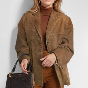 Women's Retro Brown Loose Long Sleeve Jacket