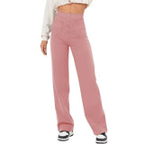 High Waist Trousers With Pockets Casual Loose Wide Leg Button Straight Pants Women's Clothing