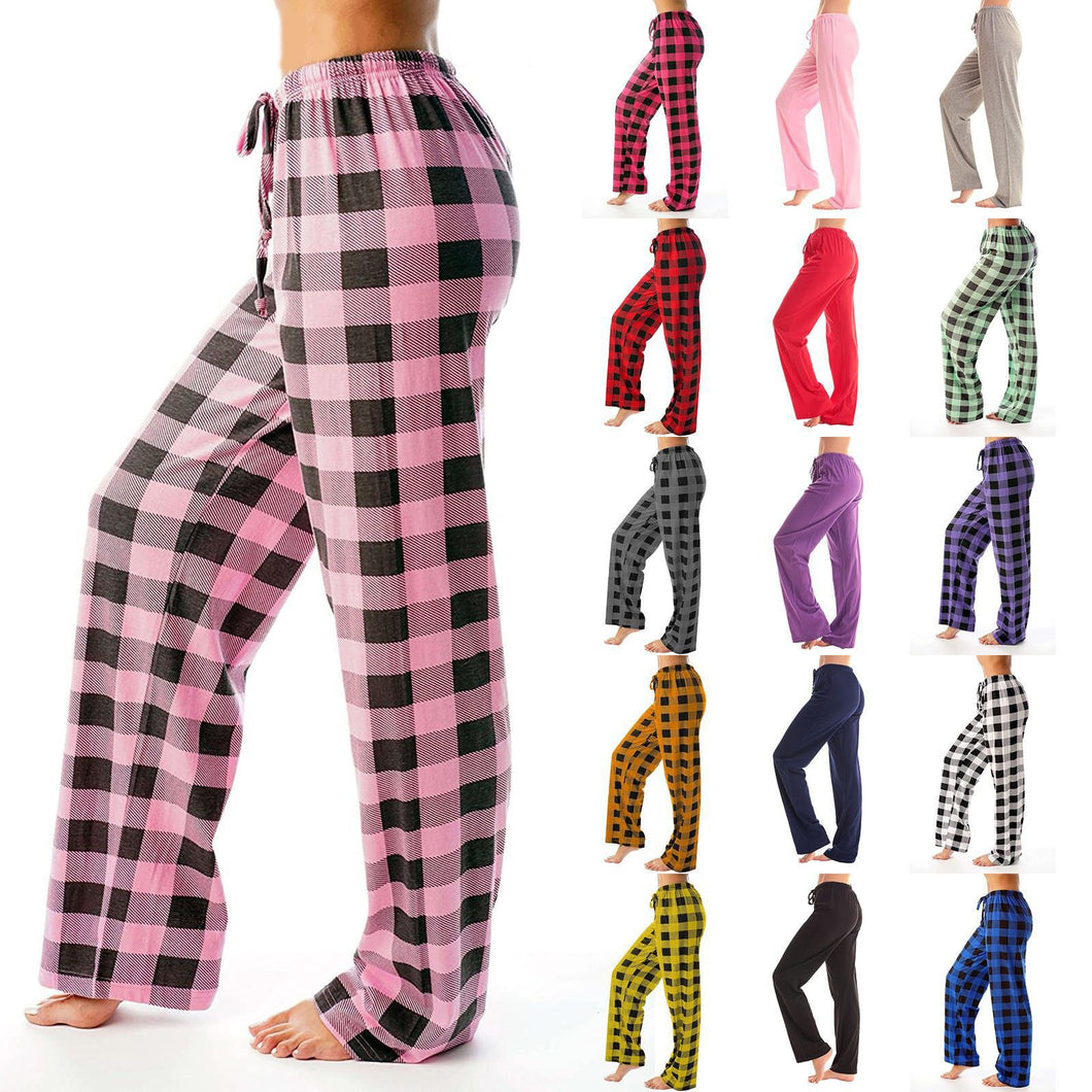 Drawstring Plaid Print Trousers Casual Loose Sports Home Pants Women