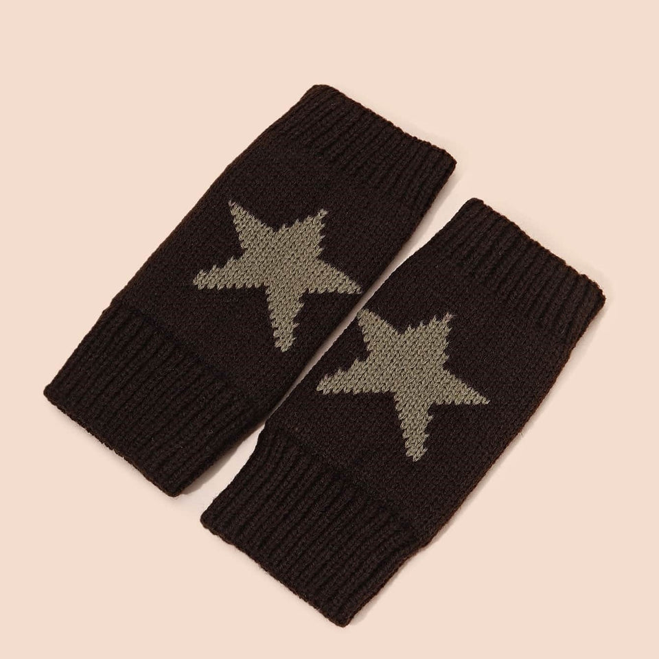 Autumn And Winter Acrylic Wool Five-pointed Star Gloves Warm Oversleeve