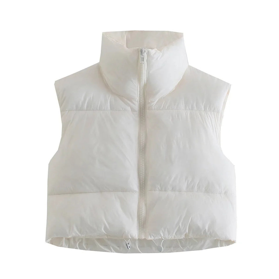 Winter Short Vest For Women Solid Color Zip Sleeveless Lapel Jacket Fashion Bread Coat