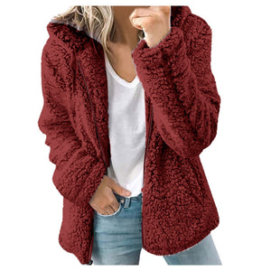 Women's Casual Hooded Woolen Jacket