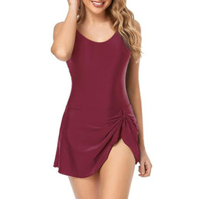 European And American Fashion Pure Color Slimming Flab Hiding Push Up Dress Women's Swimsuit