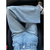 Women's Rhinestone High Waist Straight Jeans