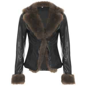 American Street Loose Fur Collar Leather Coat