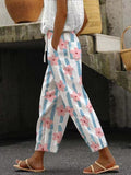 Pocket Casual Printed Elastic Waist Cropped Straight Pants