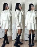 Sweater Skirt Sets For Women 2 Pieces Knit Casual Versatile Long Sleeve Pullover Elegant Solid High Waist Mini Skirt Outfit