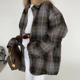 Women's Plaid Long-sleeved Shirt Fashionable Retro Loose