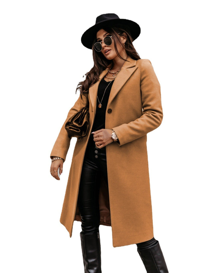 Solid Color Long-sleeved Suit Collar Woolen Coat Jacket