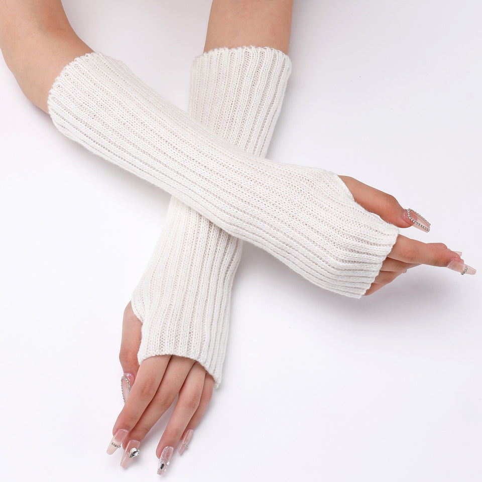 30-length Striped Gloves New Autumn And Winter Wool Sleeve Knitted Warm Fingerless Oversleeve