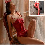 Erotic Lingerie Lace Perspective Temptation Jumpsuit Bow