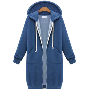 Hooded Long Sleeve Sweater Fleece Long Jacket