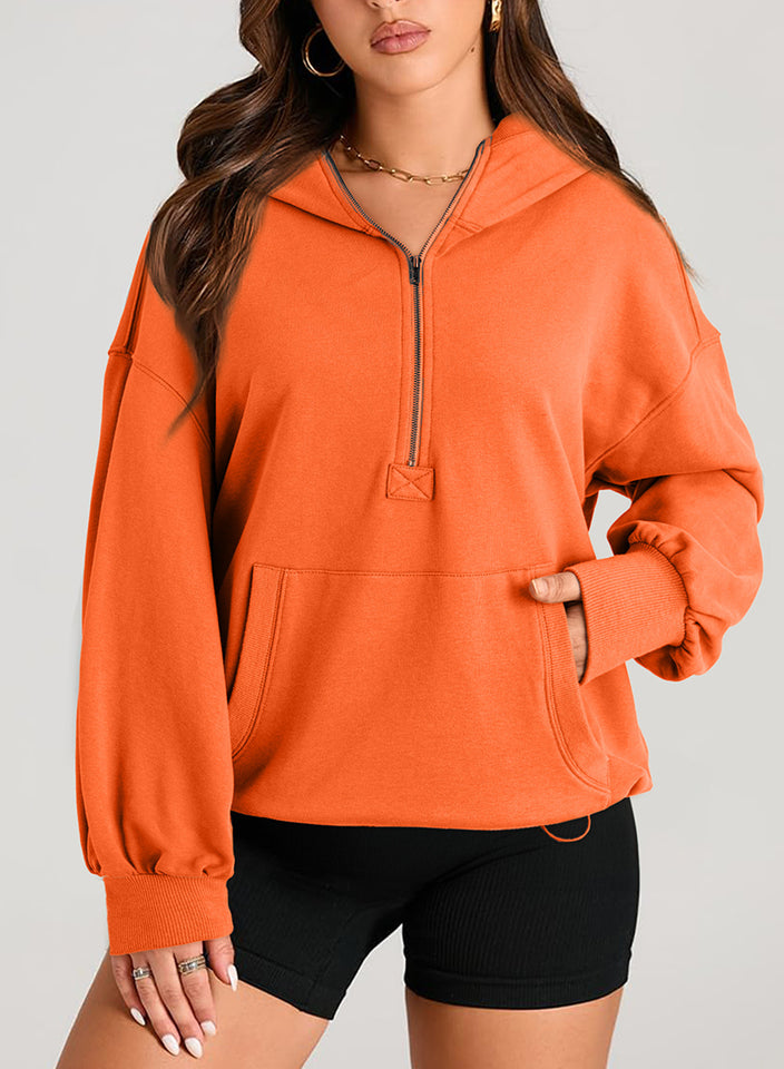 Solid Color Long Sleeve Hooded Zipper Sweatshirt