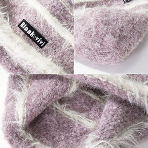 Korean Style Autumn And Winter Plush Knitted Mixed Color Stripe Warm