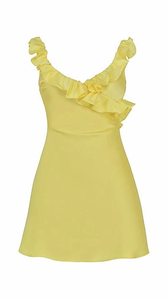 Women's Slim-fit Satin Acetate Stitching Ruffle Ruffle Dress