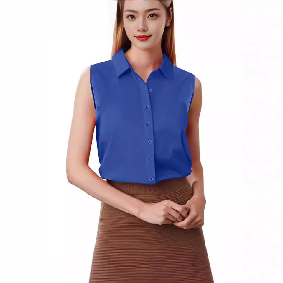 Solid Sleeveless Button Lapel Shirt Women's Top