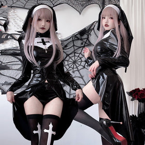 Vampire Nun's Outfit Halloween Adult Cosplay Costume Cross Dark Goth Style Cos Role Play