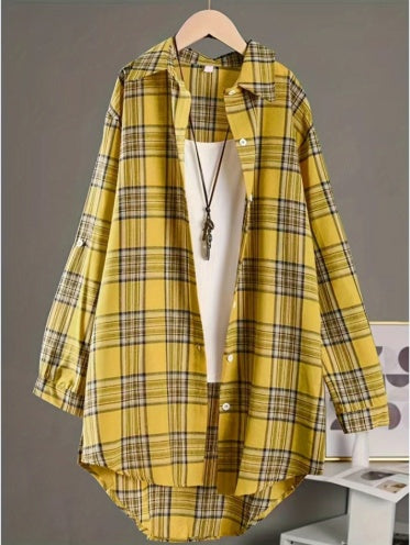 Plaid Shirt Women's Long Sleeve Casual Foreign Style Long Fashion Loose Shirt Jacket