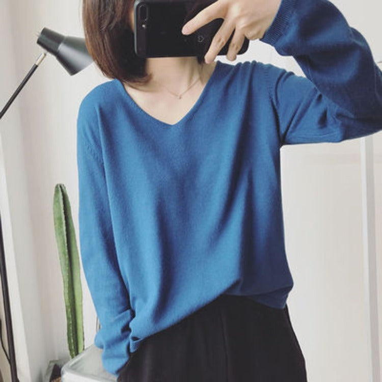 V-neck Pullover Long Sleeve Sweater