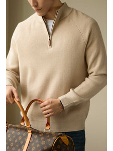 Stand Collar Half Zip Men's Solid Color Pullover Knitted Sweater