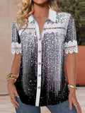 Women's V-neck Buttons Stitching Short Sleeve Casual Printed Shirt