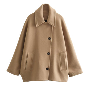 French Coat Fashion Polo Collar Blended Short Cape Sleeve Coat