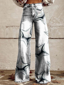 Women's 3D Printed Straight Casual Wide-leg Pants