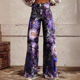 Fashion Women's Printed High Waist Loose Thin Imitation Denim Wide Leg Pants