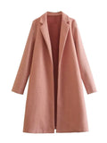 Women's Casual Woolen Lapel Non-buckle Overcoat Coat