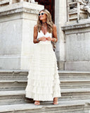 Layered Ruffles Cake Skirt Summer Fashion A Line Swing Mesh Long Skirt Party Dress Women