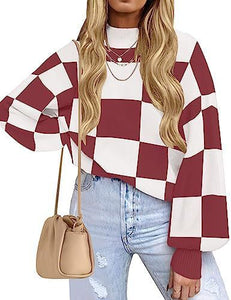 Women's Fashion High Collar Long Sleeve Striped Rib Sweater