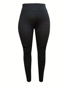 Plus Size Burnt Flower Solid Color Bottom Women's Pants